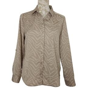 Chico's Long Sleeve Tan Button Down Blouse Size 1